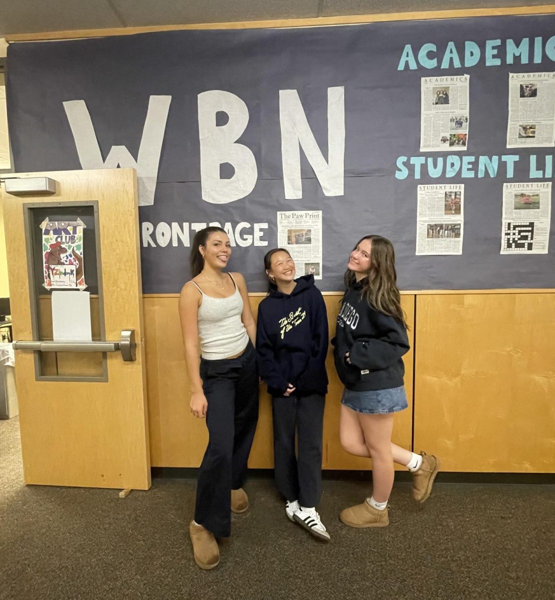 Juniors Sofia Kerner, Abby Khamvongsa, and Avery Underhill show off their spirit wear. Juniors wore navy blue on Monday October 7th, 2024 to represent their grade.