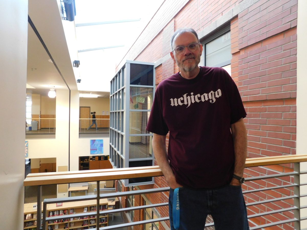 Mr. Van Deren smiles happily outside of his AP Psychology class. This is the class that stuck around after many different classes.