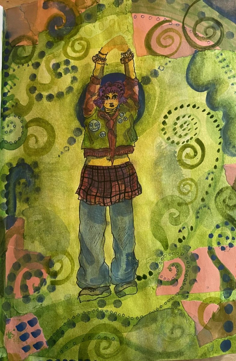 Tashyka Zundel is a junior who is interested in visual (and theatre) arts. 
 Zundel says "This watercolor was inspired by Cartoon Saloon, the studio that produced Song of the Sea and Secret of Kells, I loved their use of shape and business and wanted to replicate that atmosphere. I think it was a fun exploration of that style in a way that still felt true to how I usually draw :)"
