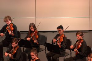 Freshman Juliet Tadema playing the viola at the fall concert along with upperclassmen. The next concerts will be on December 18th and 19th.