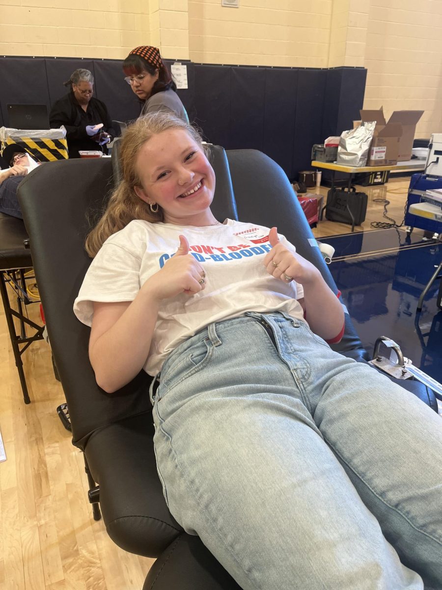 Gracelyn Julison, junior, seen giving blood. Her donation will go on to benefit the lives of multiple people in need.