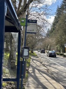 The SMART bus stop across the road for our students' convenience. The bus runs many routes in Wilsonville.