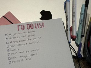 Photo of a to do list full of tasks a high schooler often finds themselves doing. When there is a lot on your mind it is important to stay organized. 