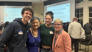 Journalism students Ryan Williams and Sophia Lopez attending the West Linn-Wilsonville joint meeting with district PTA members. Joined by Kelly Dougless and Kathie Ludwig, these students were welcomed with open arms to be able to learn more about the inner-workings of their school district.