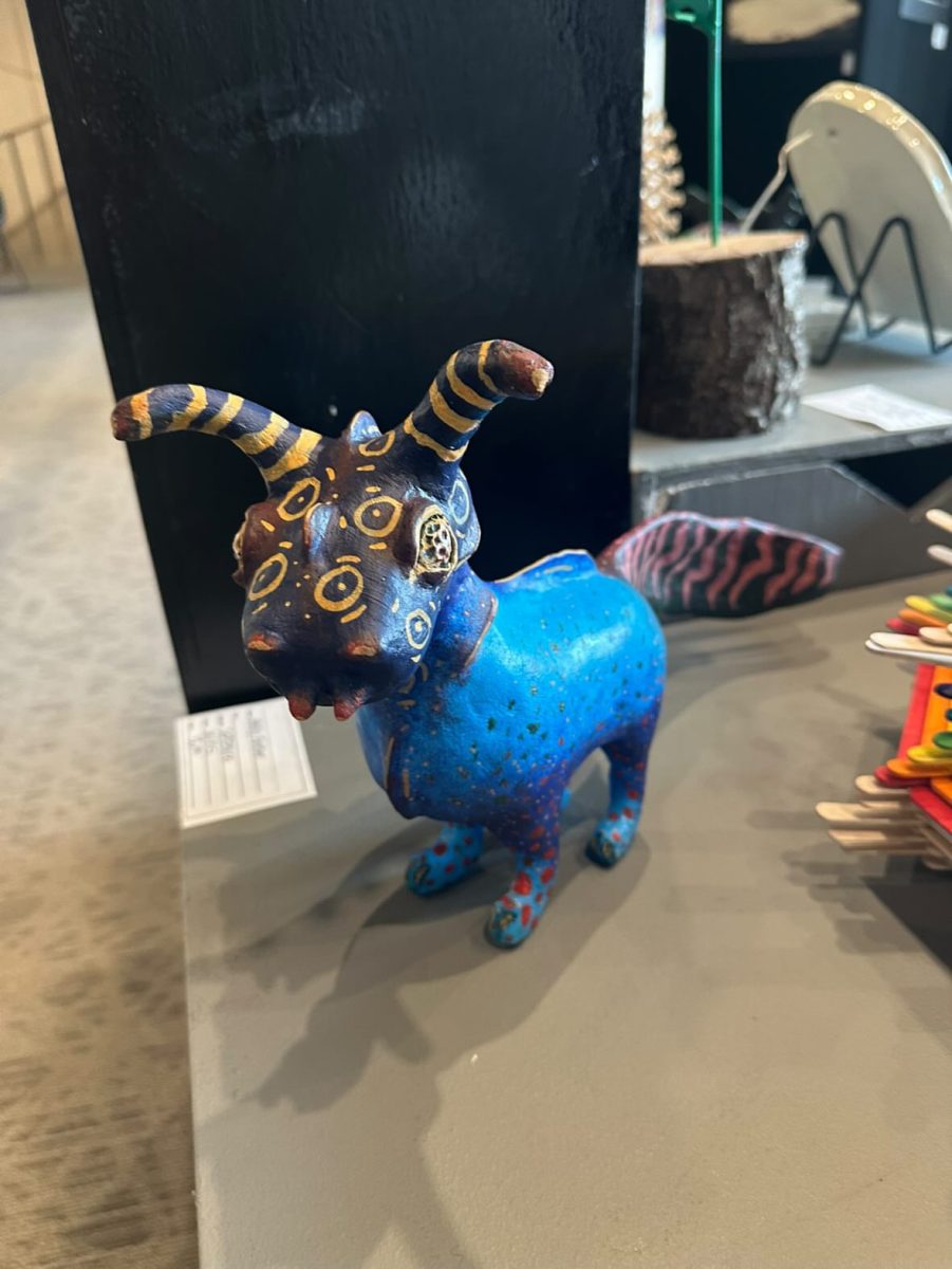 Molly Foster named this alebrije Chuck! She explains, "His animal components are a tiger shark, capybara, and a beetle."