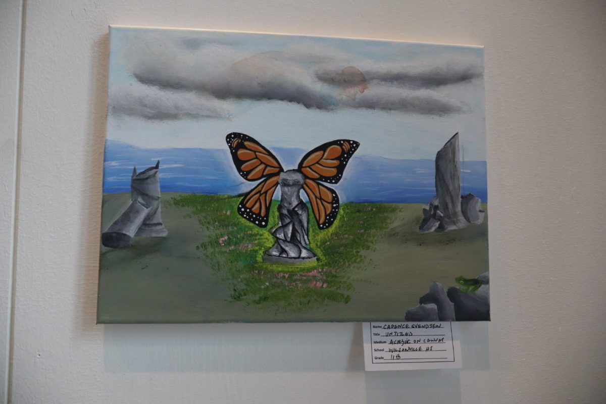 Cadence Svendsen finds that her "painting was inspired by life. I wanted the surrounding areas to be kinda dead but when life touched it then it would be lively."