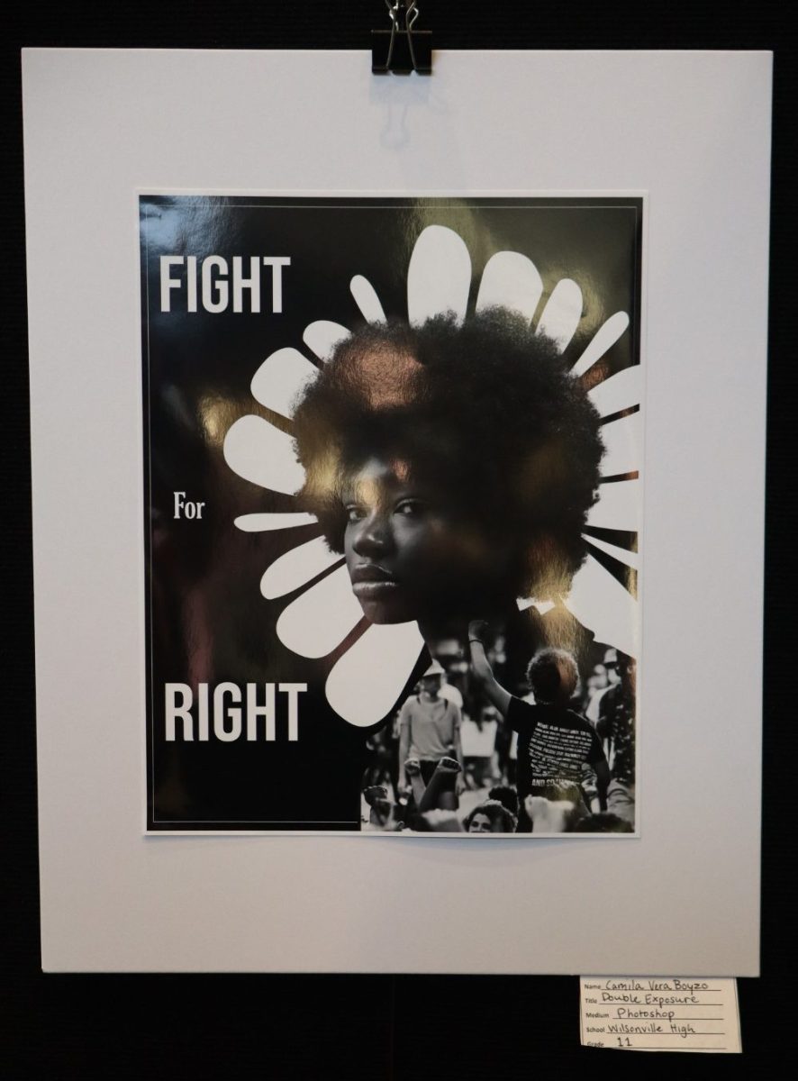 When creating this piece Camila Vera-Boyzo "wanted to inspire people to fight for themselves and what they know is right." They used Photoshop and a "technique called “double-exposure,” where you combine two different images and layer two different exposures onto a singular frame."
