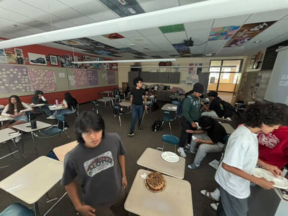 Skate club members gathered up for a meeting during lunch, the Presidents brought snacks to keep up the good vibes and have a good time with one another .