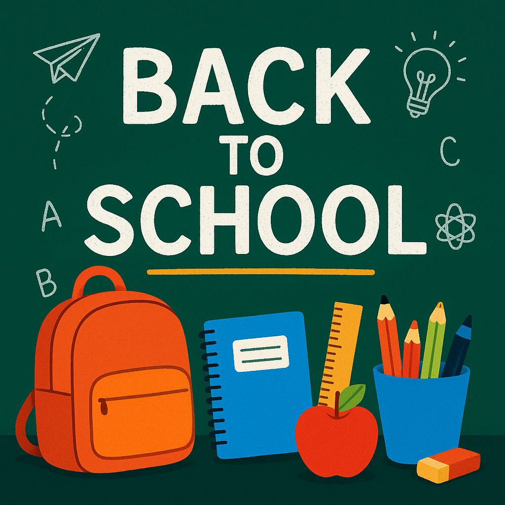 A ChatGPT generated image showing some common back to school supplies. Welcome back Wildcats!