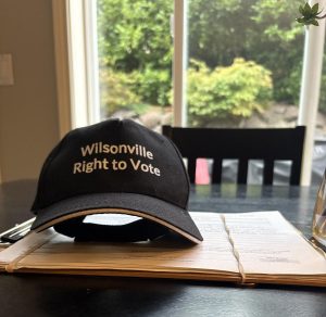 A memento of a political movement in Wilsonville, hoping to safeguard the right of citizens to vote on urban renewal plans in the city. Getting involved in local movements like this is a great way for students to get involved and make their voices heard.