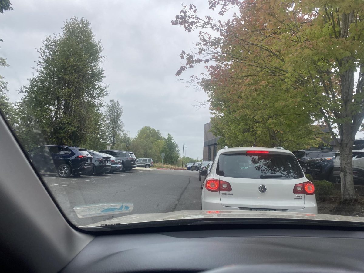 Junior Tyler Fallt takes a picutre leaving the parking lot after 10 minutes in traffic. Often students criticize the traffic and eveyone being picked up and leaving the high school.  