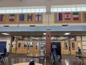 The Flags in the commons of Wilsonville High School represents the culture and diversity including all different cultures and people.  The United States is a place of endless opportunities for all people, Wilsonville embarks culture and diversity.
