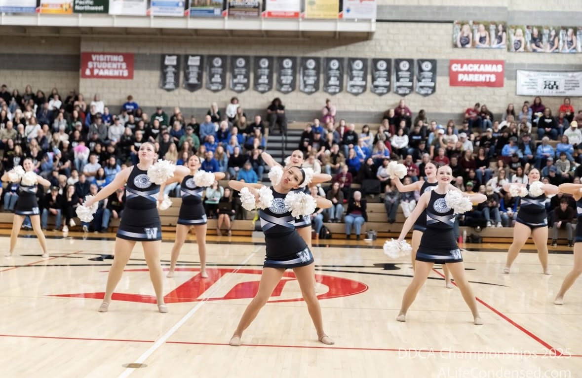 Wilsonville dance team doing their Pom Dance at the Clackamas Dance Competition! They won 2nd place for this routine after a week of training since their last competition!
