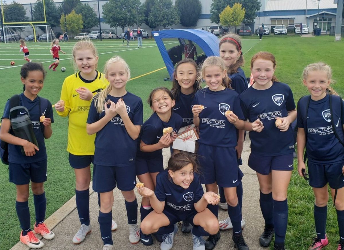 Photo of a club soccer team back from elementary school. Many girls in this photo still play today for Wilsonville like Kate Klenkie, Avery Novitsky, and Sophia Lopez