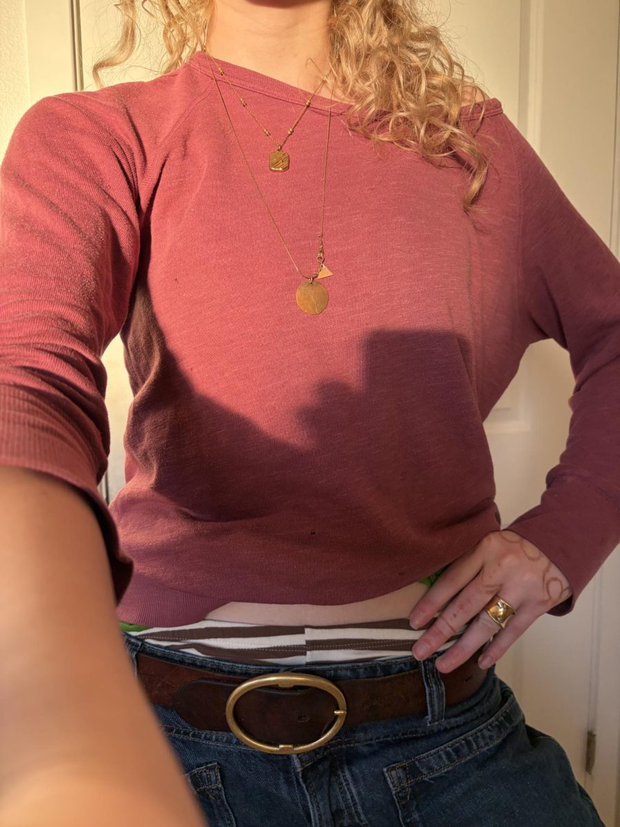 This photo illustrates the upcoming colors for 2026. Using the color palette, plus accessories this brings a very simple outfit.