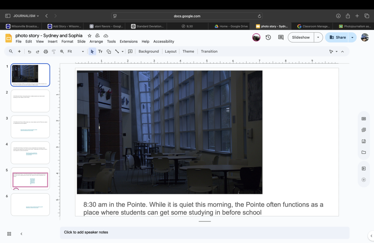 8:30 at the Pointe. While it is quiet this morning, the Pointe often functions as a place where students can get some studying and socializing in before school starts.