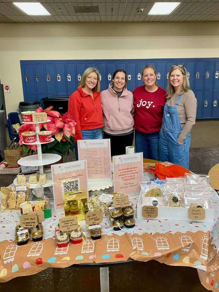 This is a photo from the bake sale they hosted at the Holiday Market back in November. They raised money for Grad Night by securing family and community sponsorships, selling poinsettias, a 50/50 raffle at home football games, fundraising dinners at local restaurants and through ticket and yard sign sales